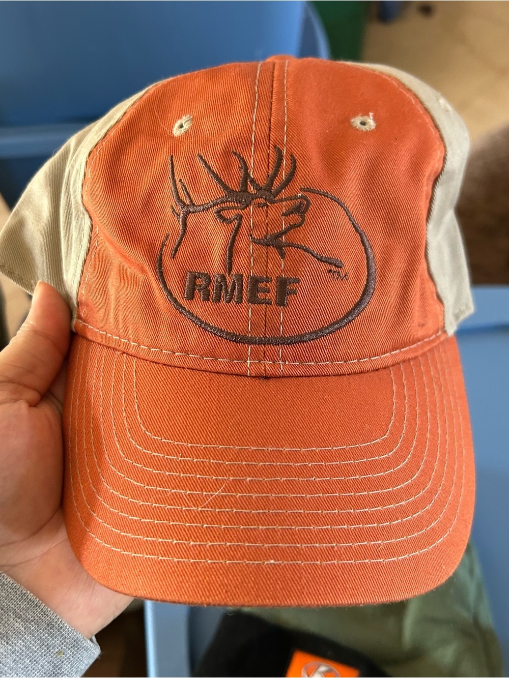 Orange and Tan Embroidered Men's Baseball Cap RMEF HUNING CONSERVATION HAT #93